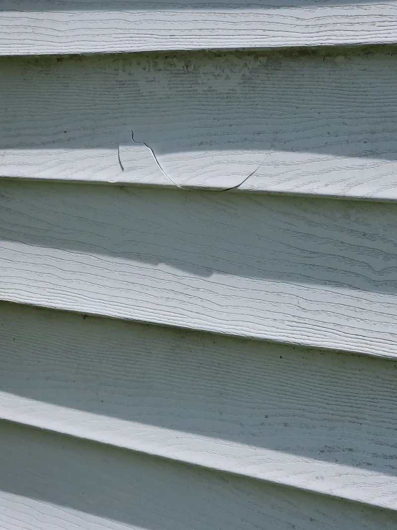 Hail bruising across the vinyl siding, documented panel by panel.